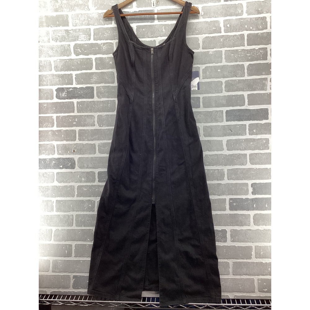 Universal Thread Womens Black Denim Zip Front Sleeveless Maxi Dress Size 4 NWT